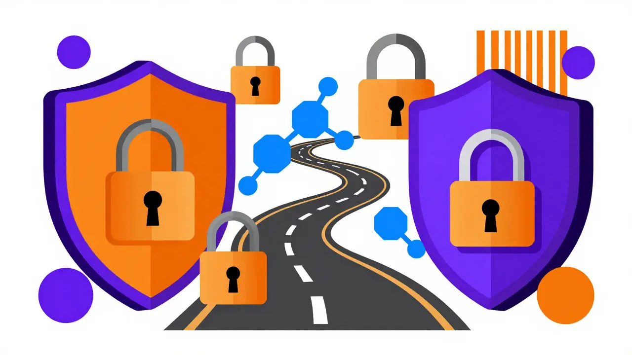 Geometric illustration of legal barriers blocking drug access paths.